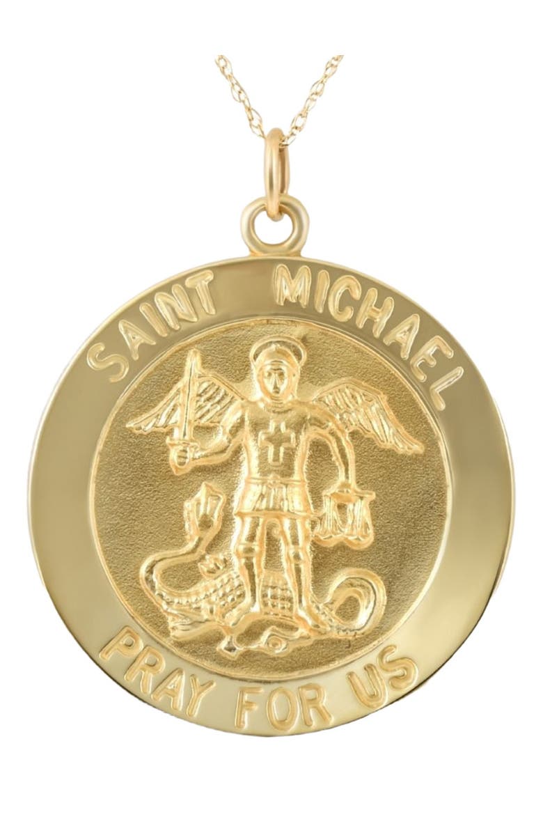 Bliss Diamond 14k Gold St. Michael Medal Pendant 1" Tall 4.5 Grams, Main, color,