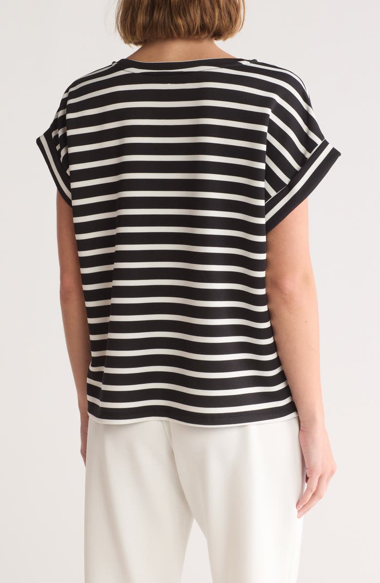 T Tahari Roll Sleeve Scuba Top, Alternate, color, Black/ White Stripe