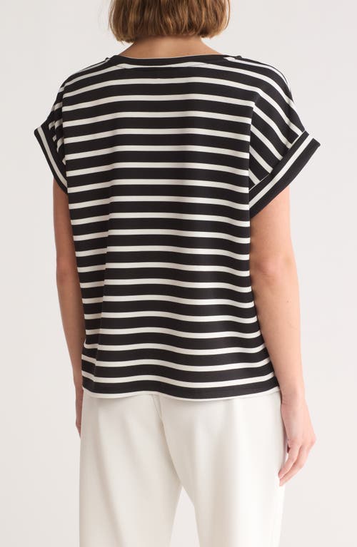 T Tahari Roll Sleeve Scuba Top In Black