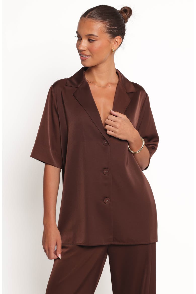 Arryn Short Sleeve Button-Up Shirt, Alternate, color, CHOCOLATE BROWN