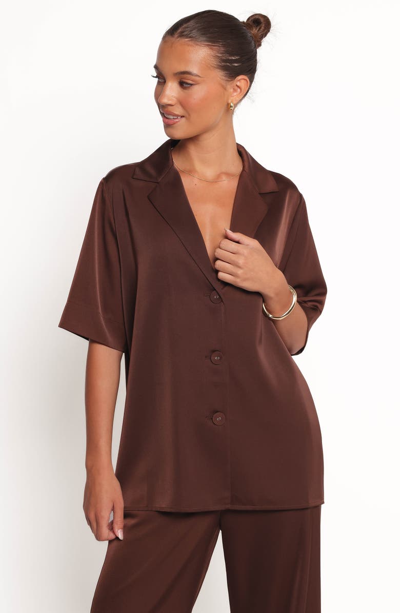 Petal & Pup Arryn Short Sleeve Button-Up Shirt, Alternate, color, Chocolate Brown
