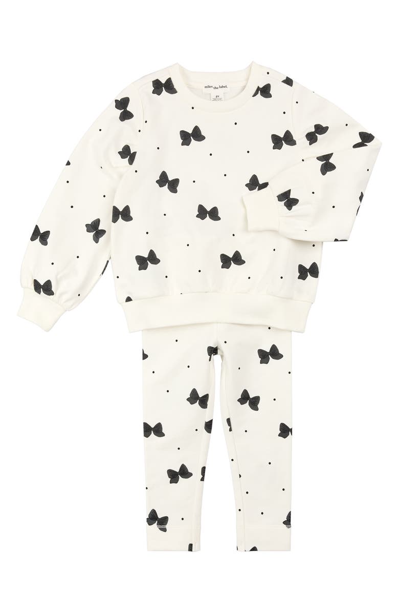 MILES BABY Glitter Bow Sweatshirt & Leggings Set, Main, color, Off White