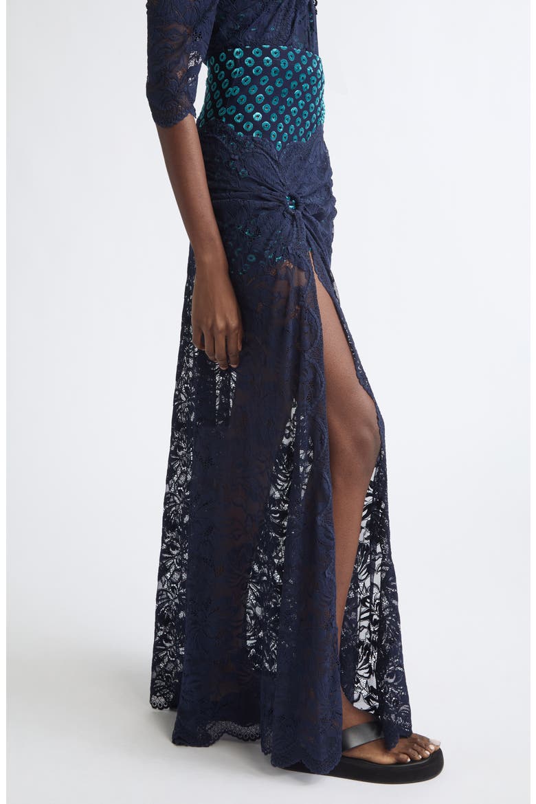 Embroidered Ruched Stretch Lace Skirt, Alternate, color, DEEP NAVY