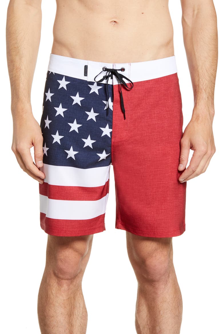 Phantom Patriot Board Shorts, Main, color, GYM RED