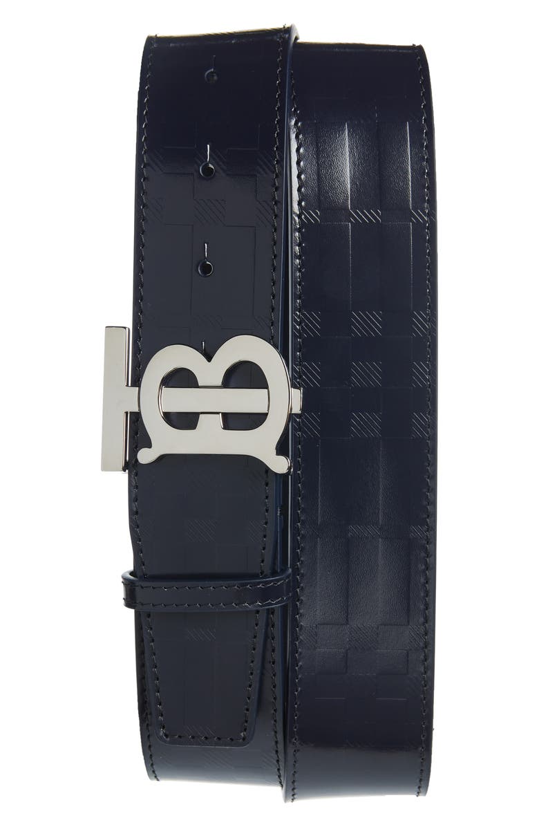 Burberry Reversible TB Monogram Check Embossed Leather Belt, Main, color, 