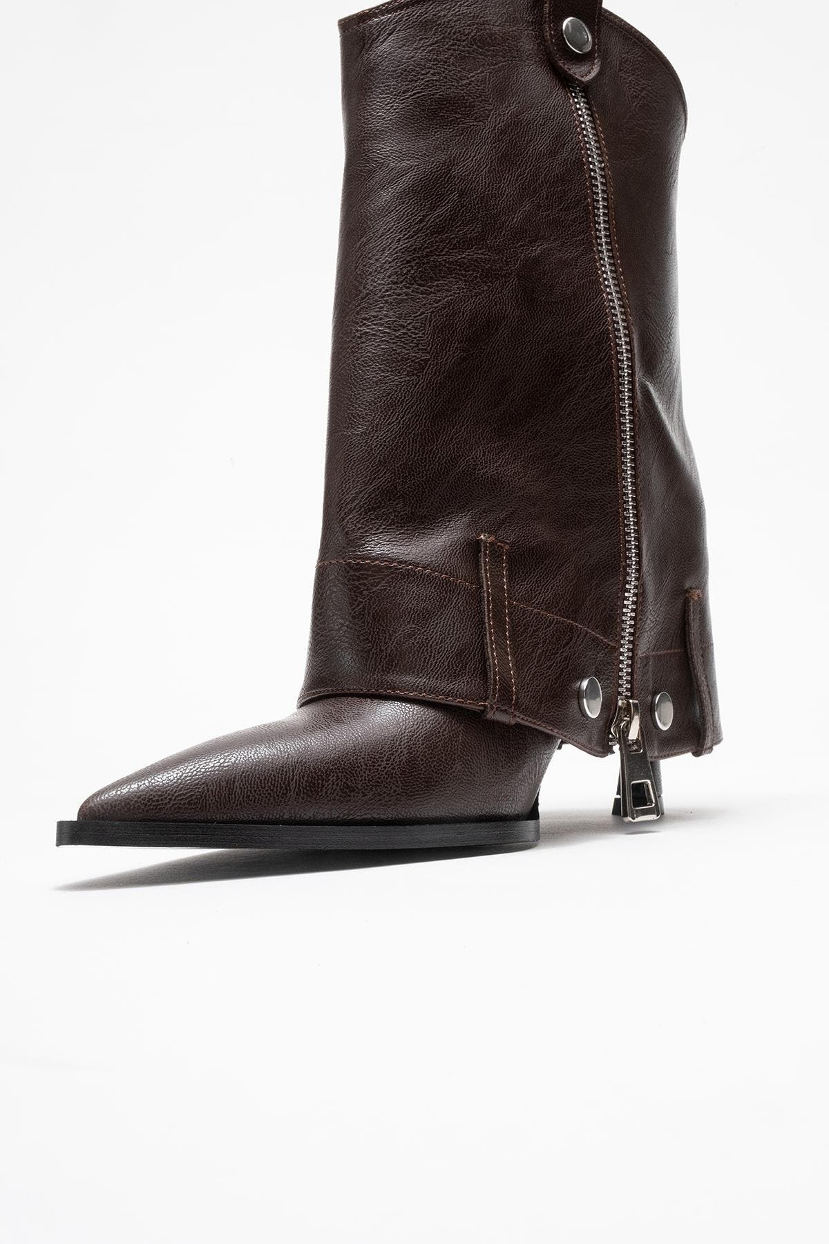 Lola Zip Pointed Toe Heel Boot, Alternate, color, Brown Faux Leather