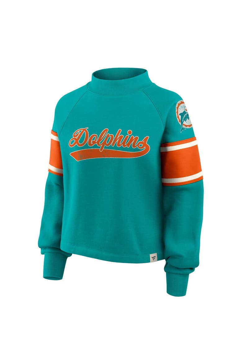 Women's Fanatics Aqua Miami Dolphins Oversized Hometown Toss Sweep Mock Neck Pullover, Alternate, color, Aqua