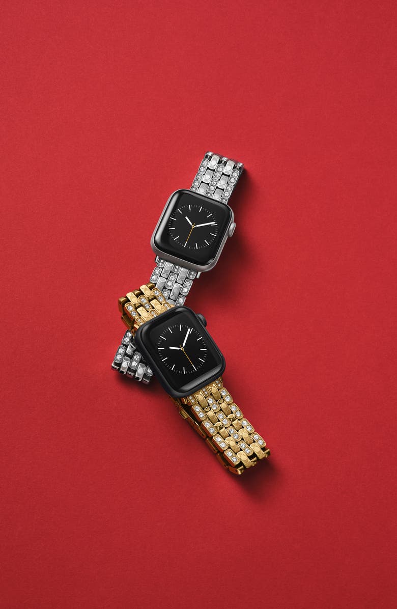 COACH Pavé Crystal Apple Watch<sup>®</sup> Bracelet Watchband, Alternate, color, Metallic Gold