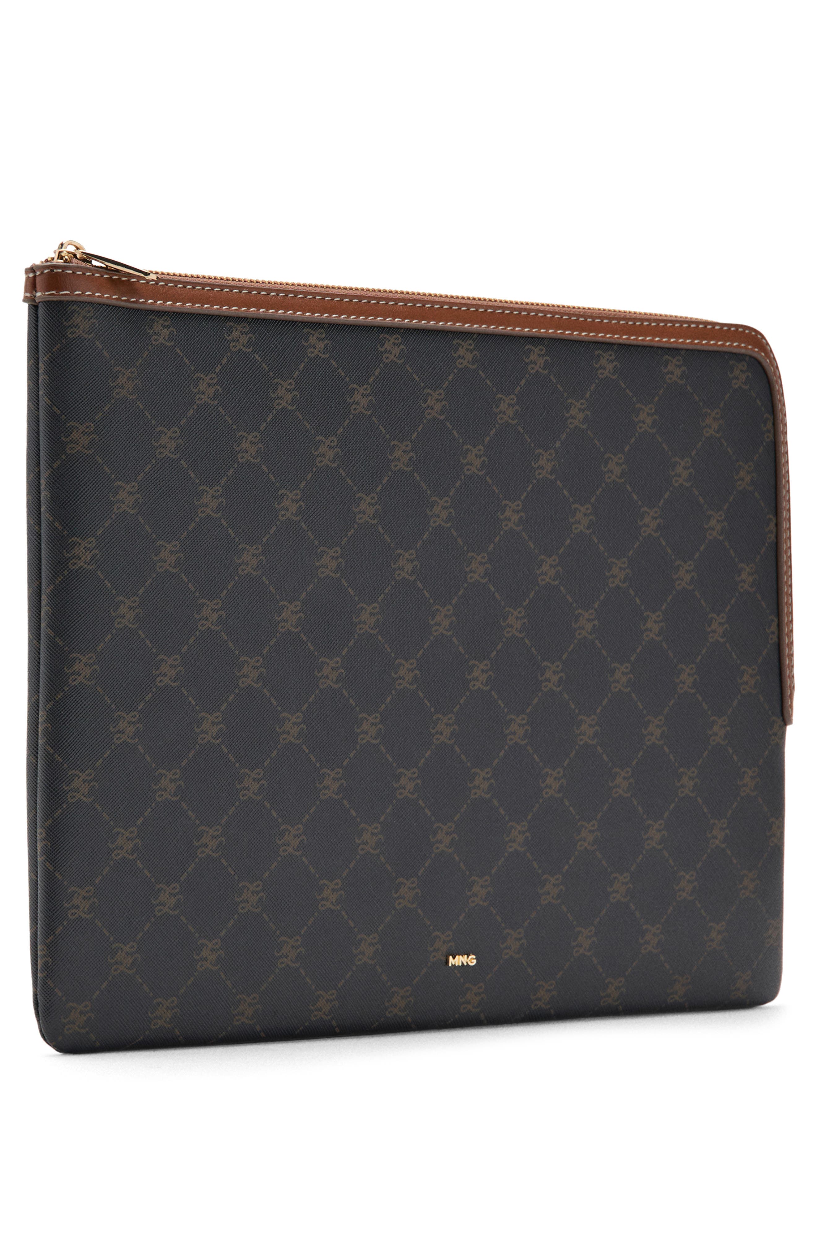 MANGO Monogram Logo Faux Leather Laptop Case, Alternate, color, Brown