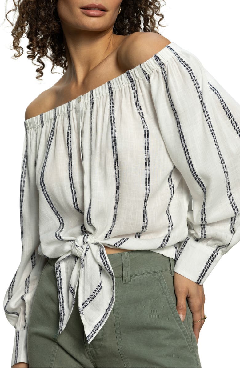 Sanctuary Off the Shoulder Ballet Tie Long Sleeve Shirt, Alternate, color, 