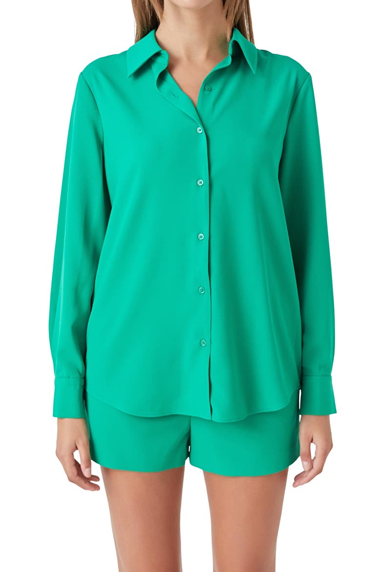Solid Button-Up Shirt, Alternate, color, GREEN