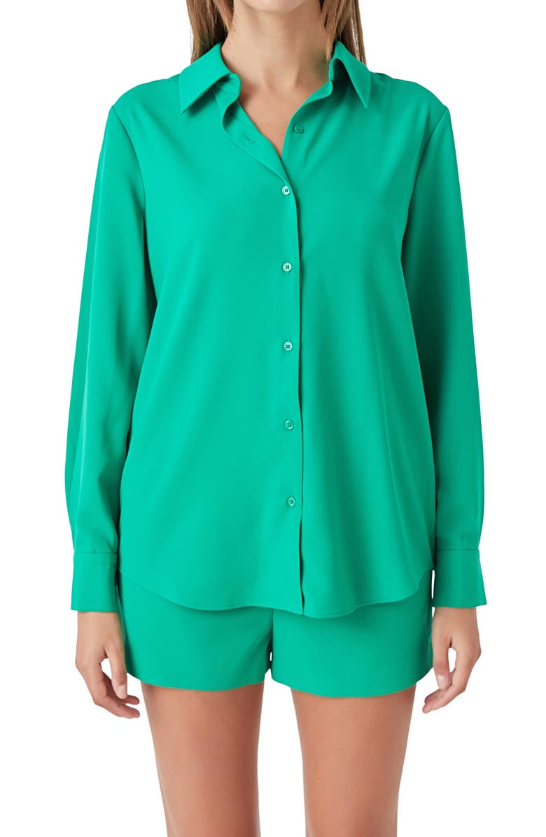 Endless Rose Solid Button-Up Shirt, Alternate, color, Green