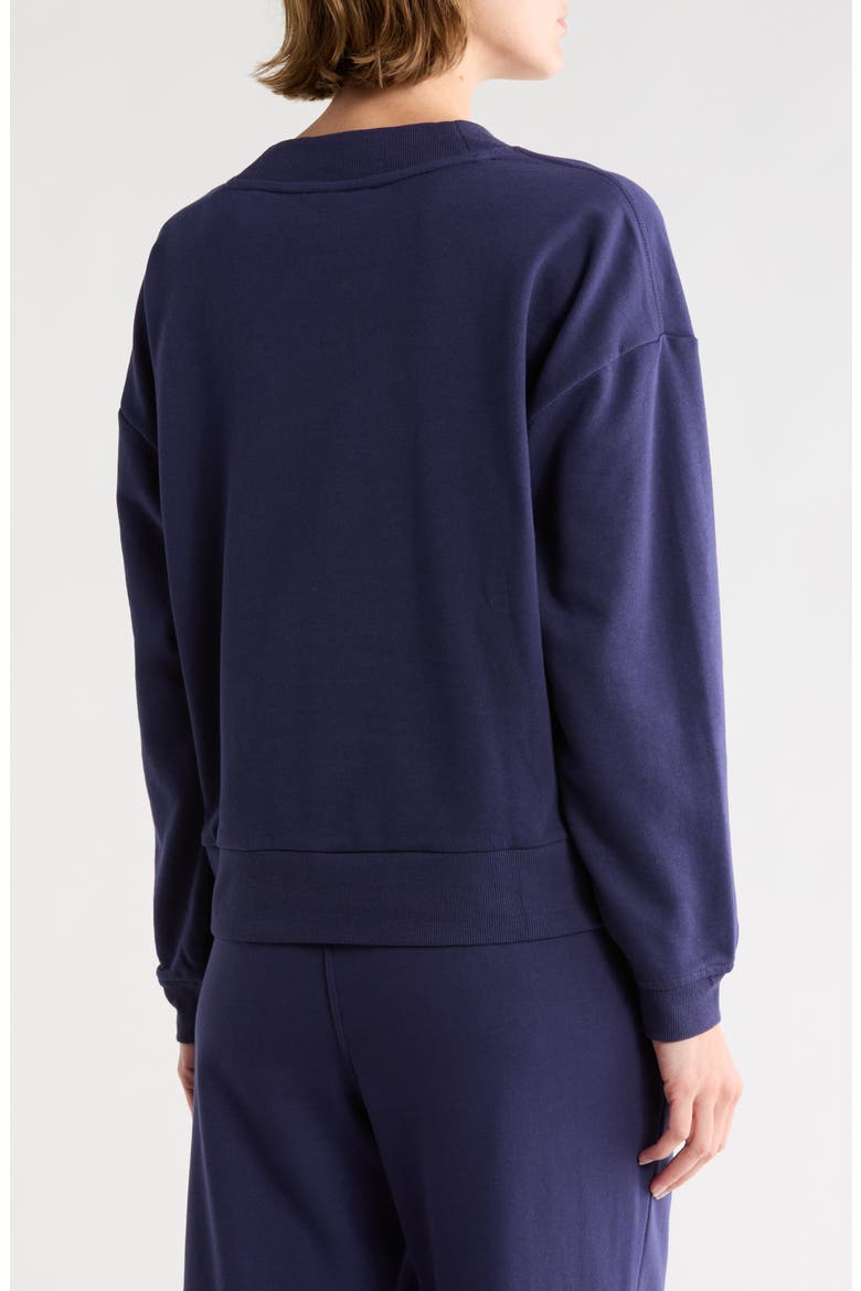 Metallic Logo V-Neck French Terry Sweatshirt, Alternate, color, PEACOAT
