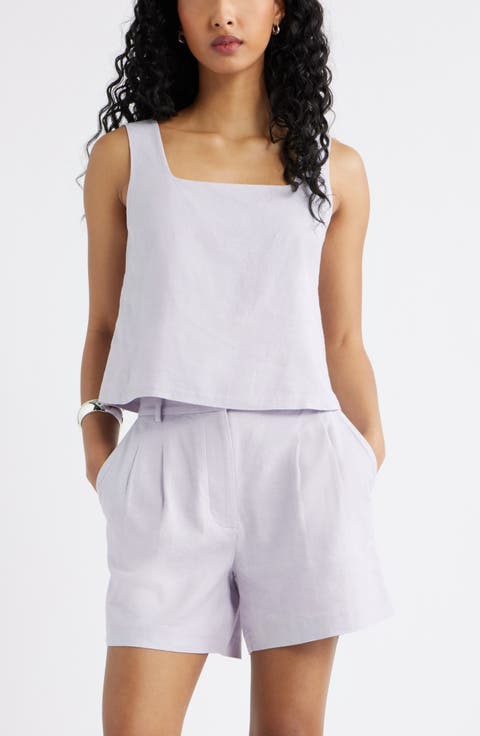 Square Neck Sleeveless Linen Blend Top