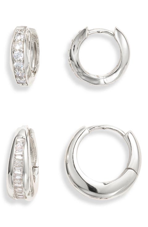 Set of 2 Cubic Zirconia Channel Hoop Earrings
