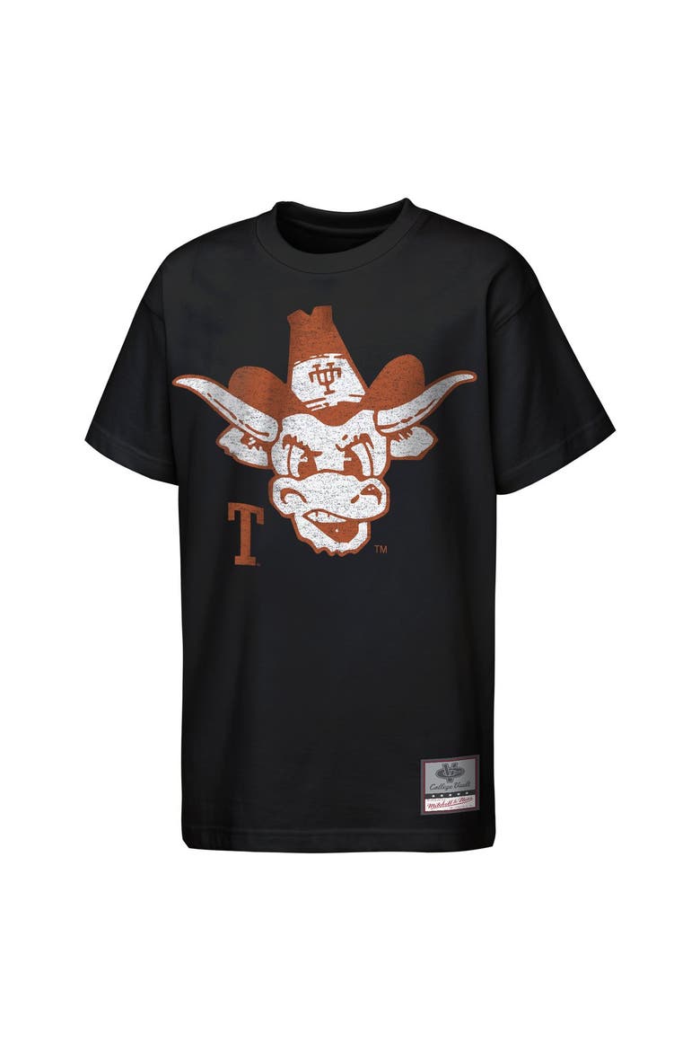 Youth Mitchell & Ness Black Texas Longhorns Big Face Mascot T-Shirt, Main, color, Black