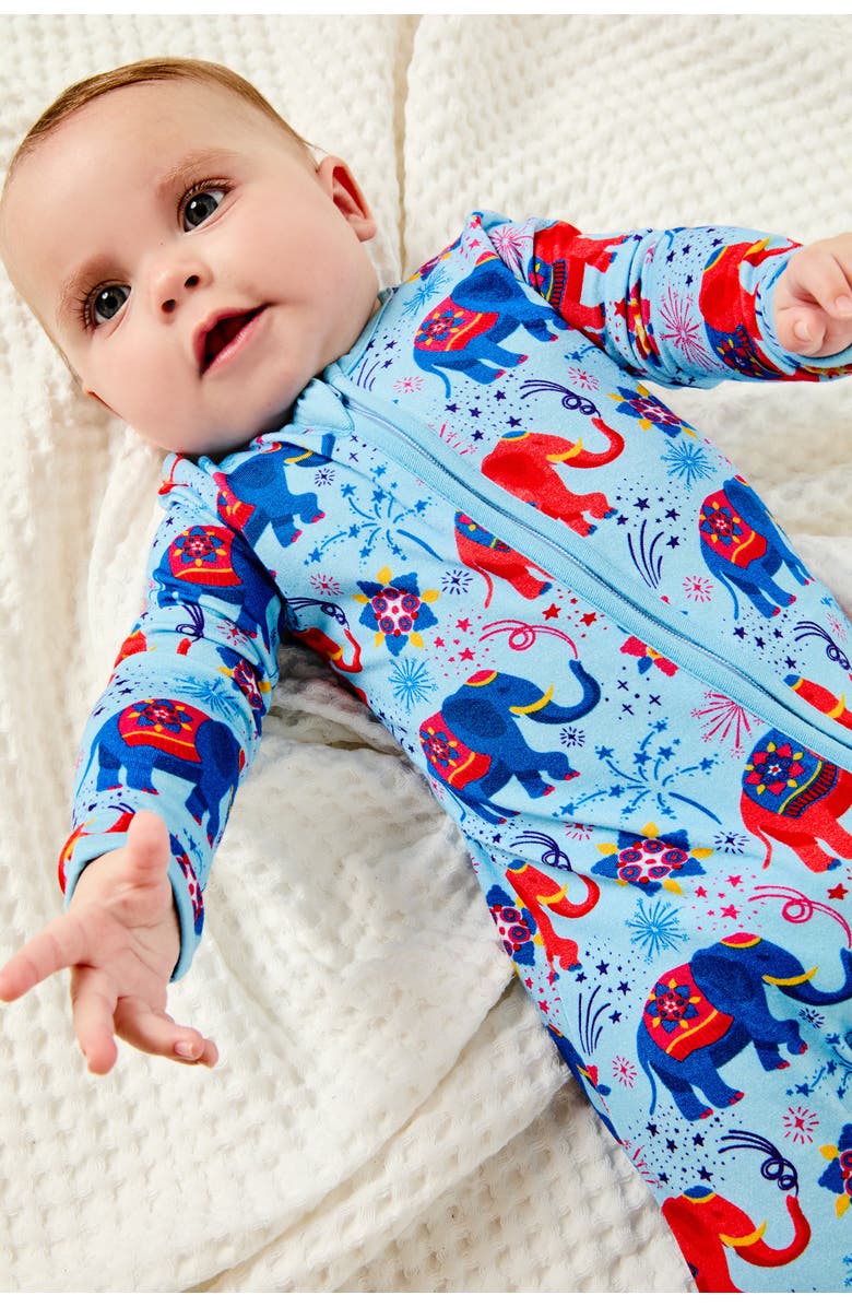 Clover Baby & Kids Soft & Stretchy Zipper Footie - Diwali Celebration, Alternate, color, 