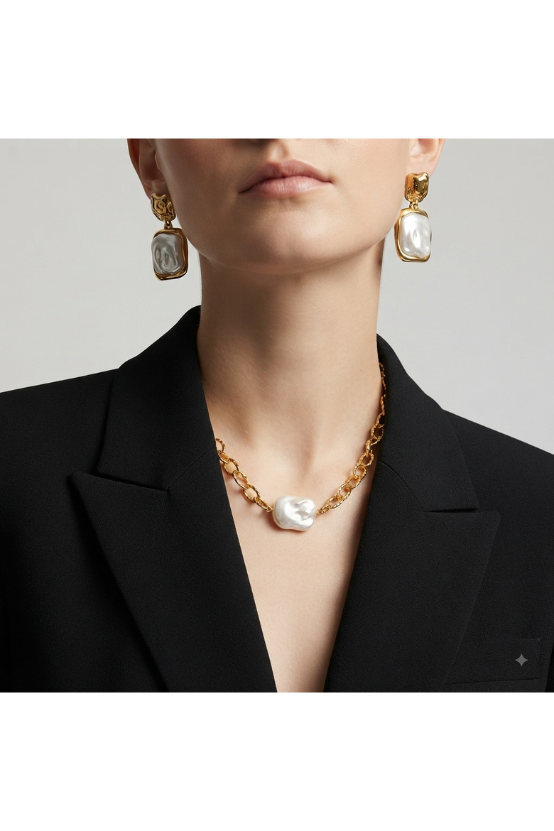 Amber Baroque Square Pearl Earrings, Alternate, color, Gold & White Pearl