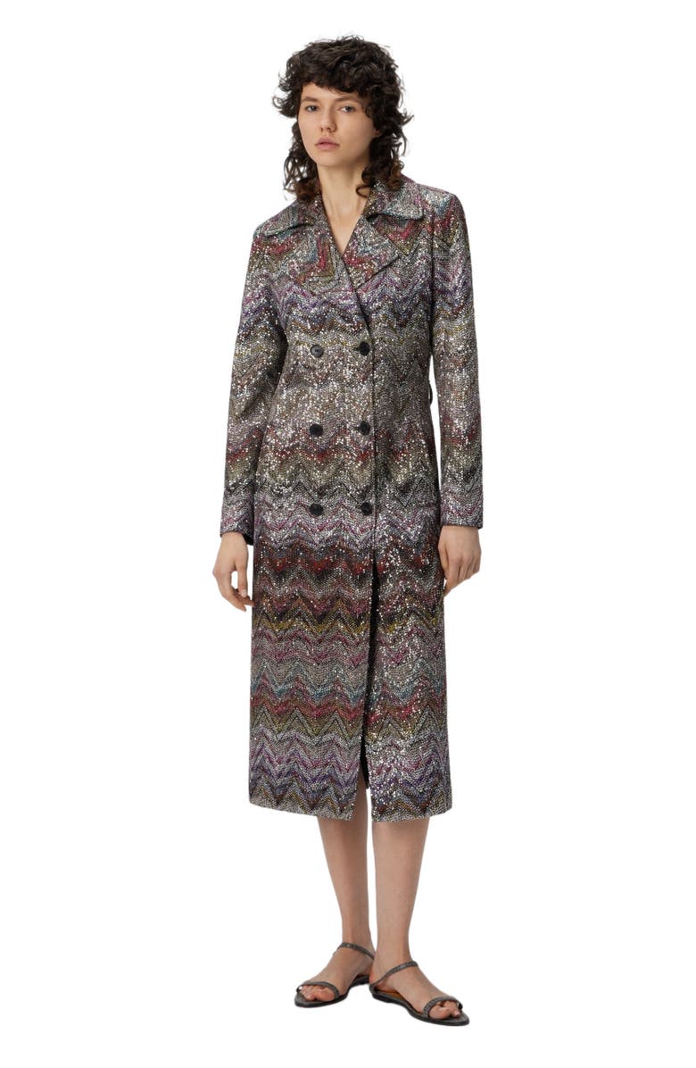 Missoni Long Double-breasted Trench Coat With Wavy Zigzag Pattern, Alternate, color, Multicoloured