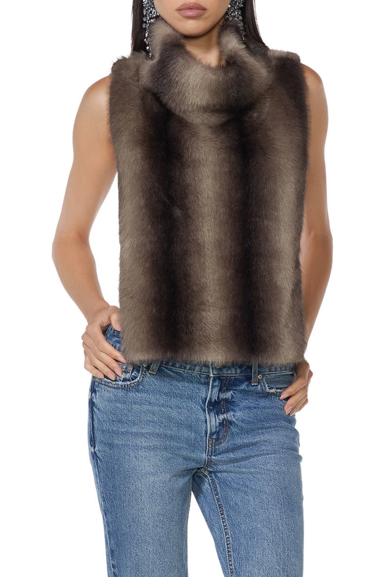 Cowl Neck Faux Fur Tank, Main, color, DK BRWN STRIPE
