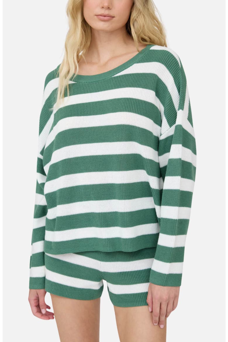 Striped Long Sleeve Knit Top & Shorts Set, Main, color, GREEN