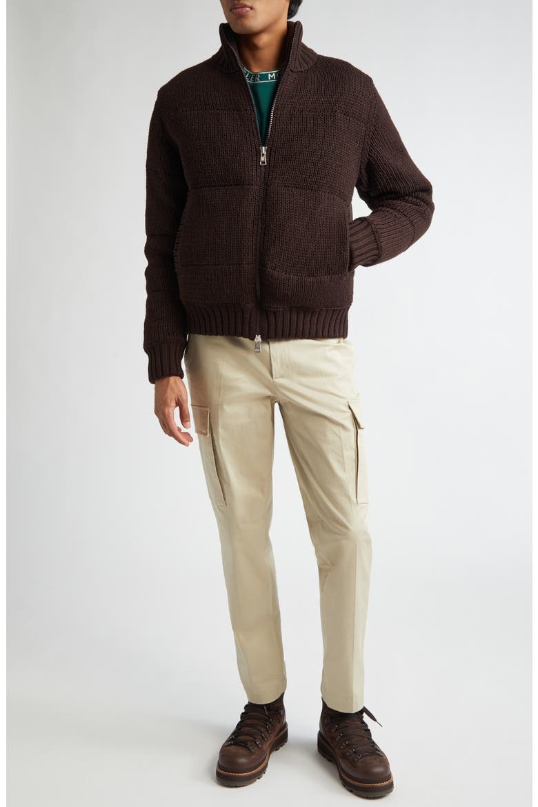 Quilted Virgin Wool & Nylon Down Cardigan, Alternate, color, BROWN
