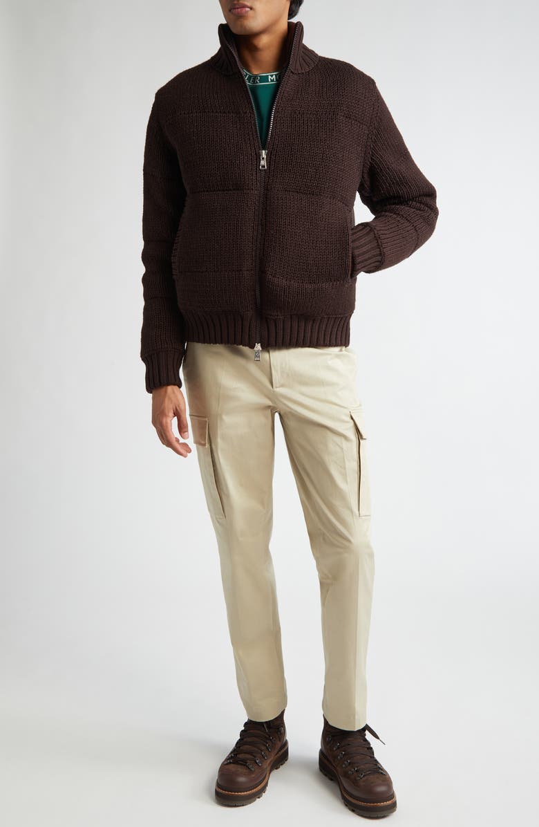 Moncler Quilted Virgin Wool & Nylon Down Cardigan, Alternate, color,