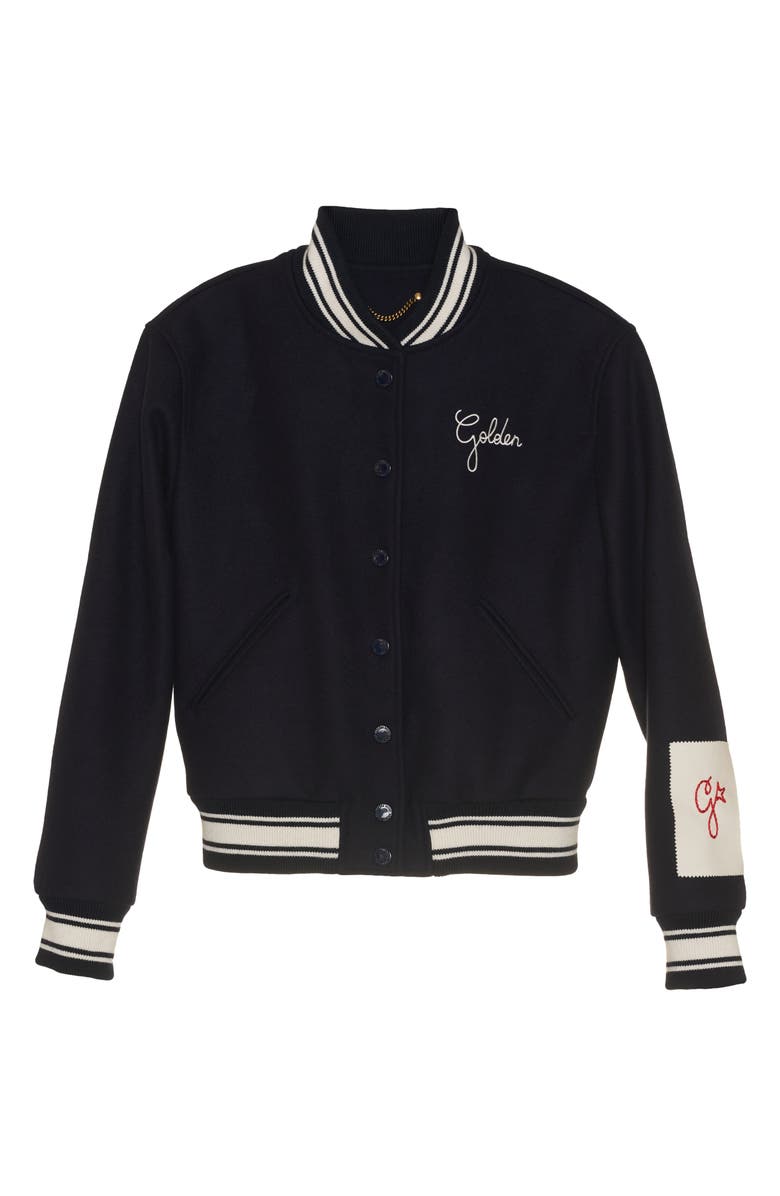 Golden Goose Dirce Embroidered Logo Wool Blend Bomber Jacket, Alternate, color,