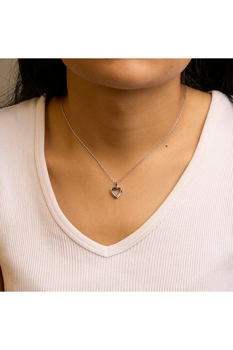 Silver Lab Grown Diamond 1/4 Cttw Three Stone Heart Pendant Necklace, Alternate, color, White