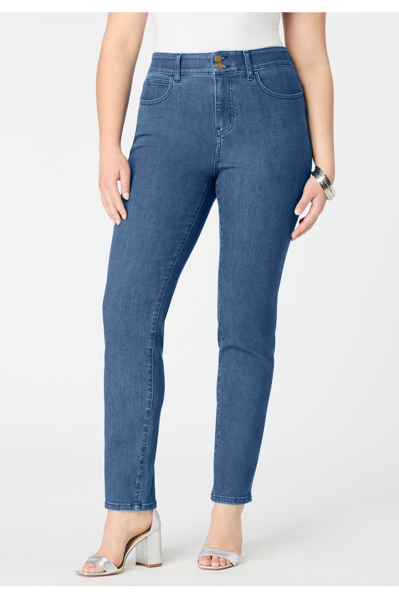 Plus Size High Rise Tummy Control Straight Leg Jeans, Alternate, color, MEDIUM WASH