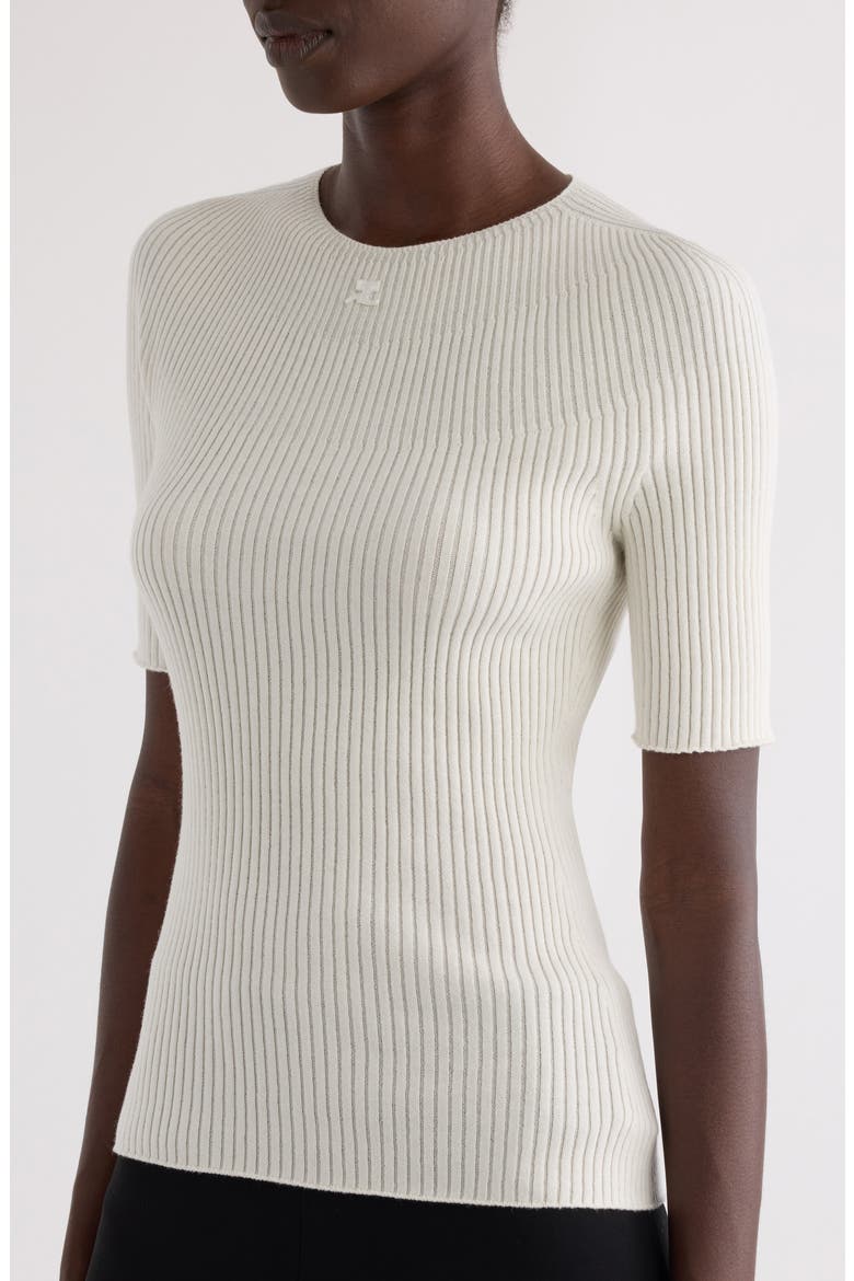 Solar Light Short Sleeve Cotton & Merino Wool Rib Sweater, Alternate, color, HERITAGE WHITE