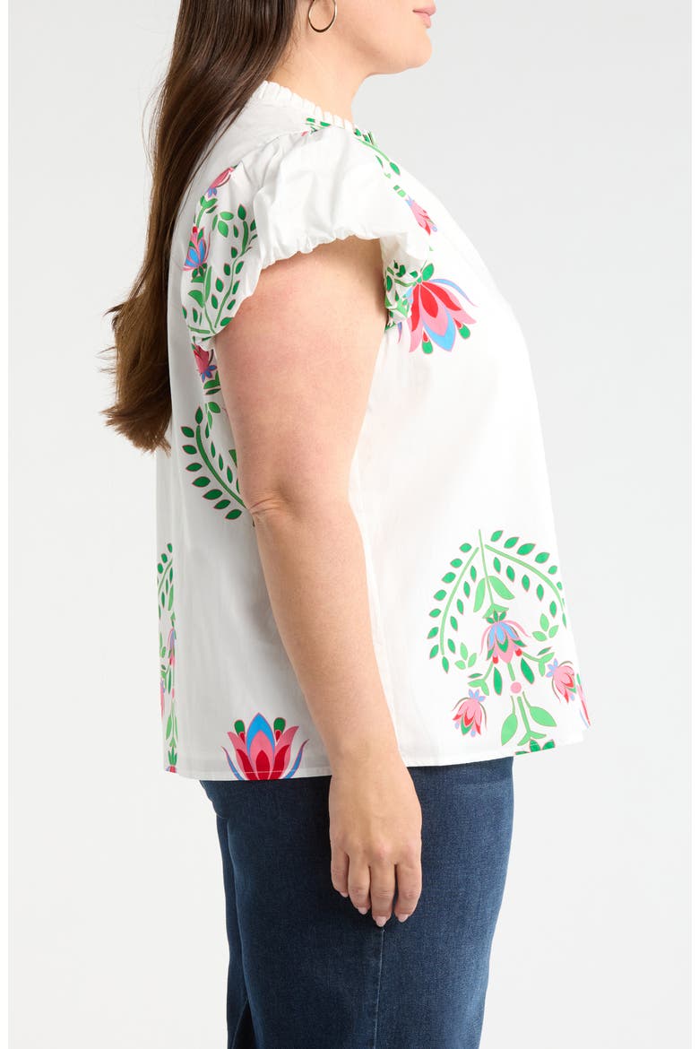Keni Split Neck Floral Print Cotton Top, Alternate, color, WHITE-GREEN-MULTI