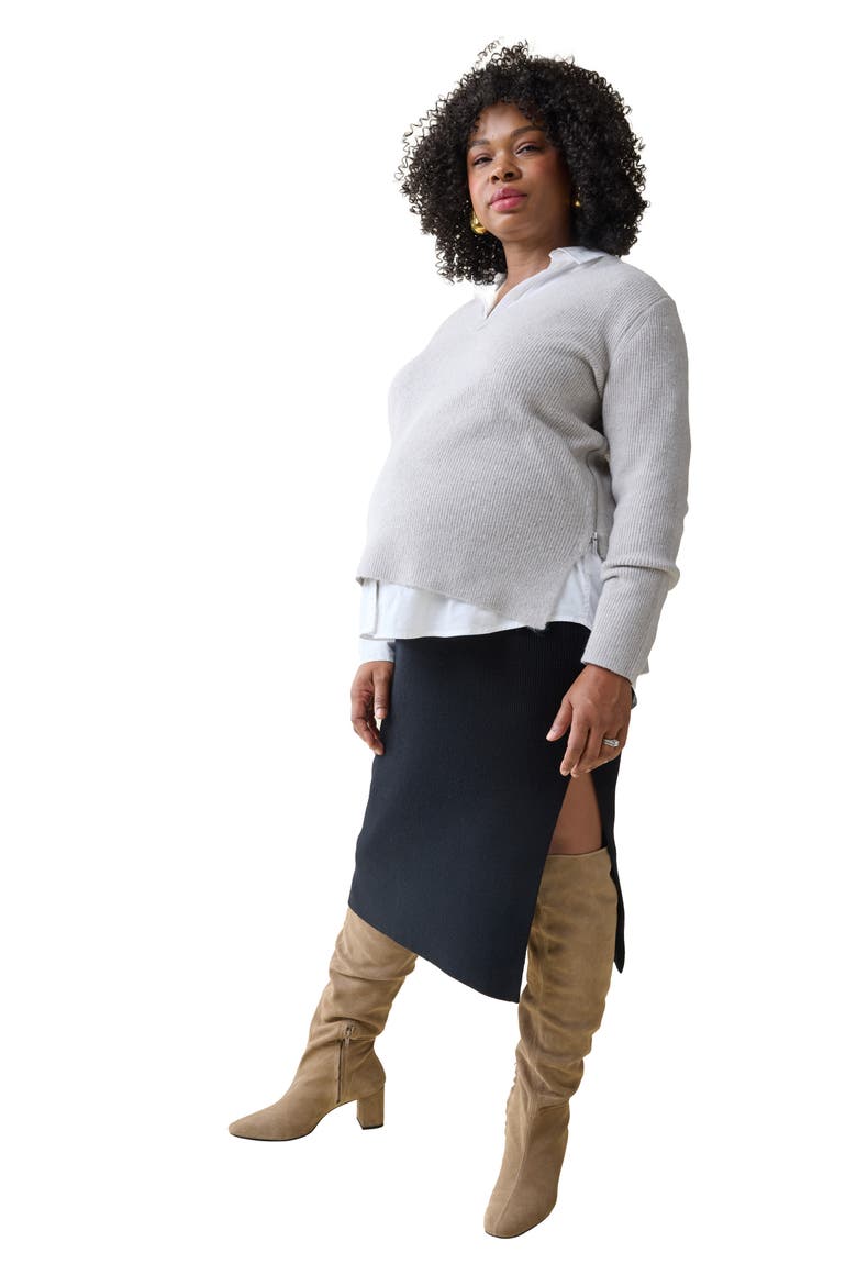 Bell Sleeve Crop Sweater & High-Waist Maternity Skirt Set, Alternate, color, BLACK