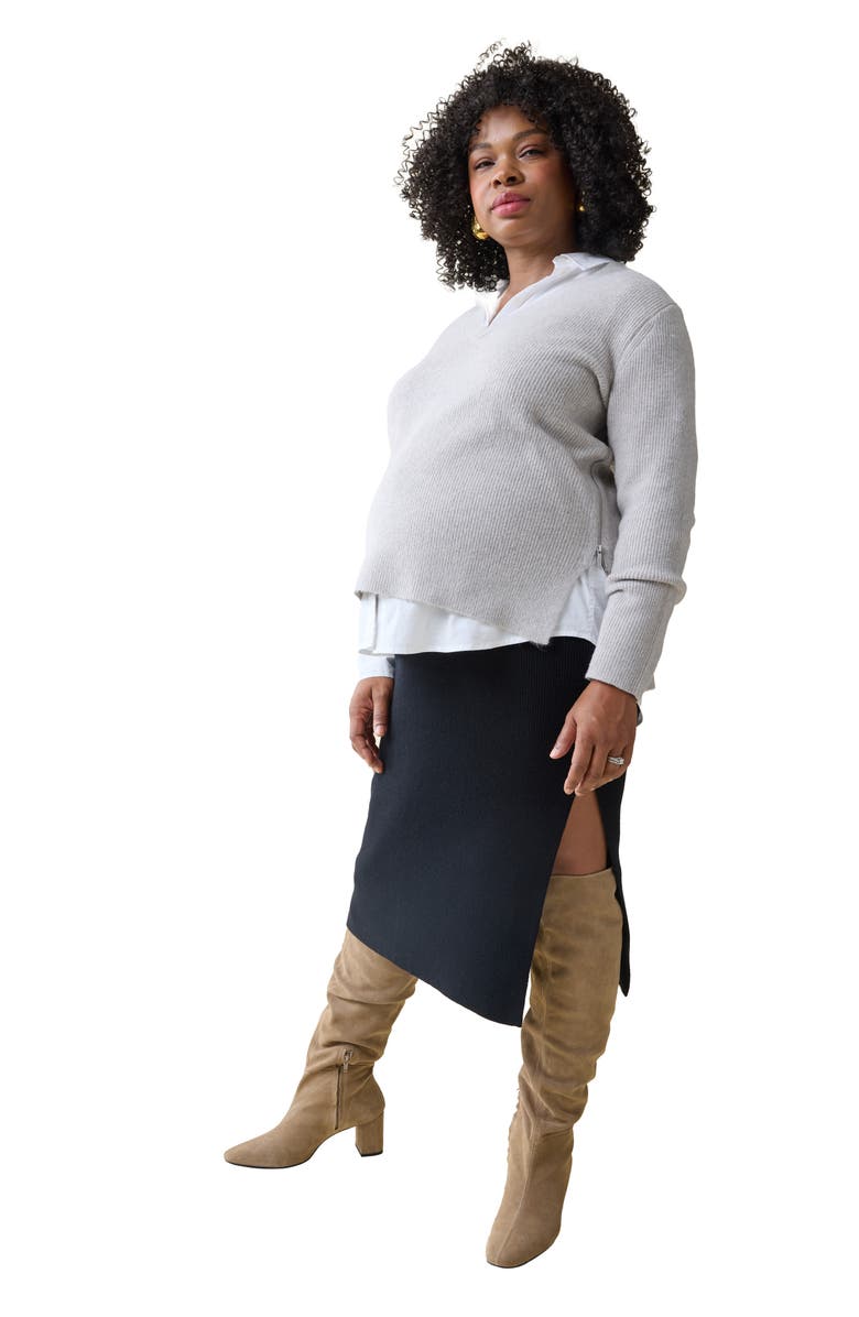 Ingrid & Isabel<sup>®</sup> Bell Sleeve Crop Sweater & High-Waist Maternity Skirt Set, Alternate, color, Black