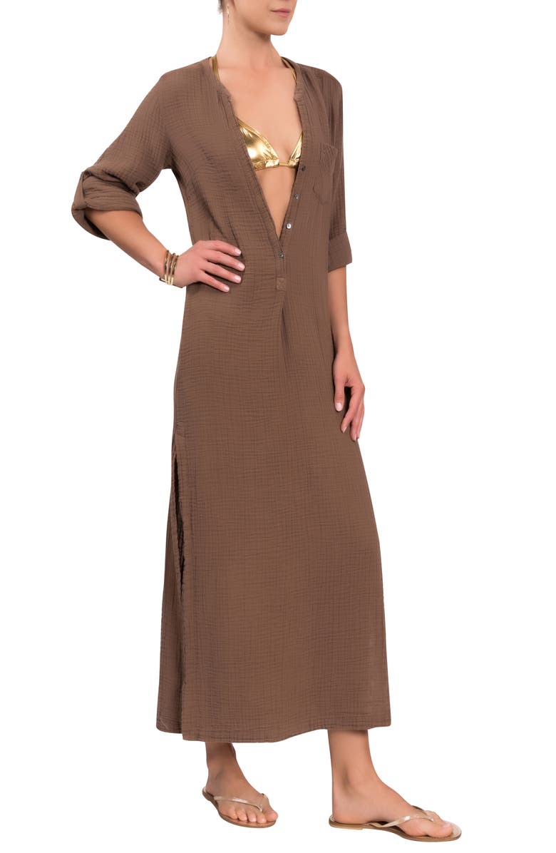 Everyday Ritual Tracey Cotton Caftan, Alternate, color, Mushroom