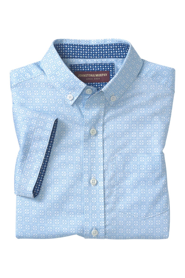 Kids' Airplane Grid Short Sleeve Button-Up Shirt, Alternate, color, SKY BLUE