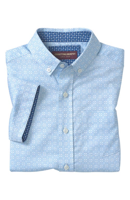 Johnston & Murphy Kids' Airplane Grid Short Sleeve Button-up Shirt In Sky Blue