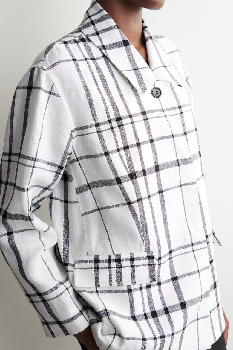 Checked Linen Blazer, Alternate, color, WHITE / BLACK / CHECKED