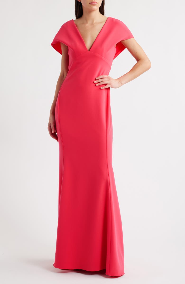 Amsale Flutter Sleeve Crepe Gown, Main, color, Coral