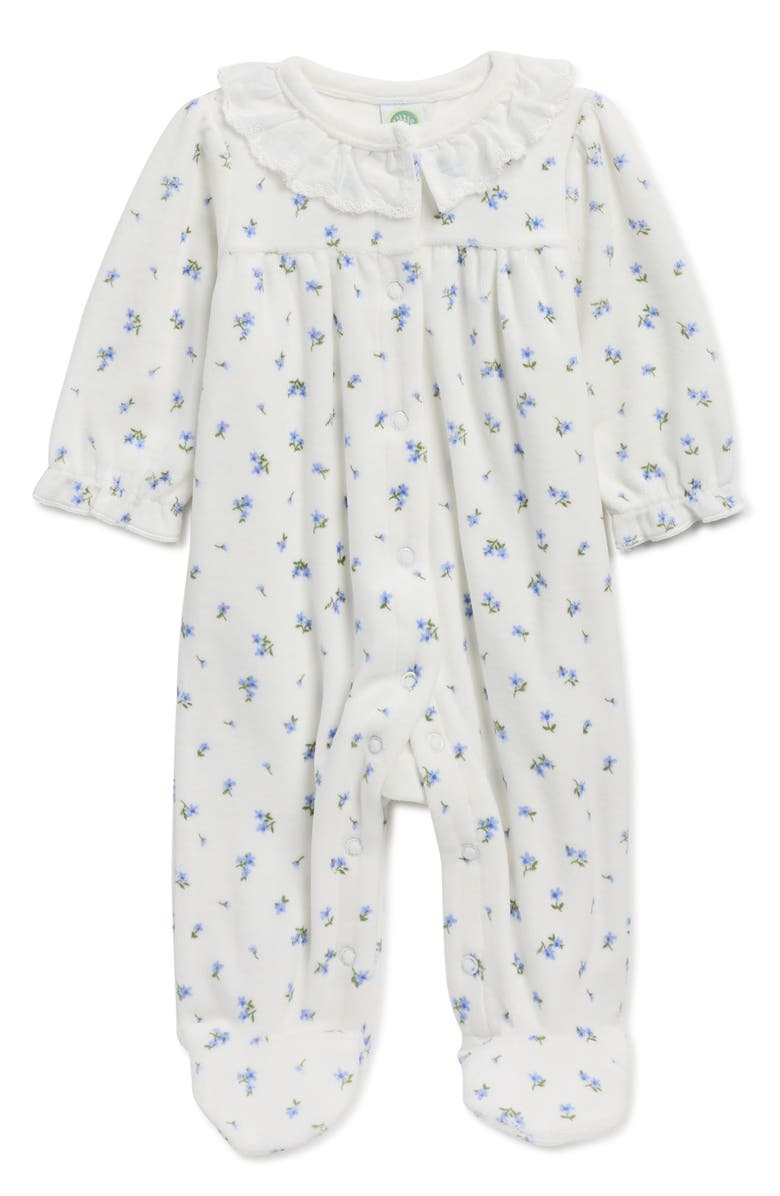 Little Me Tiny Floral Lace Collar Velour Footie, Main, color, Blue Multi