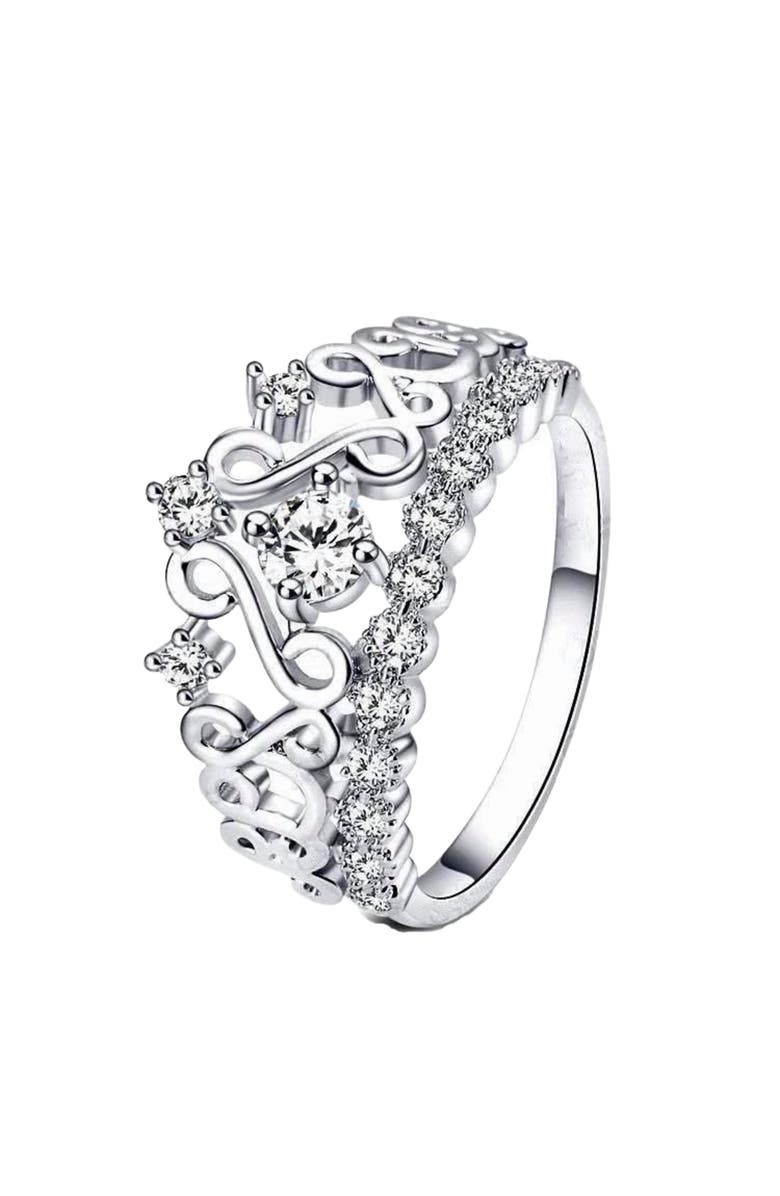Hollywood Sensation Princess Crown Ring with Cubic Zirconia Stones, Main, color, Silver
