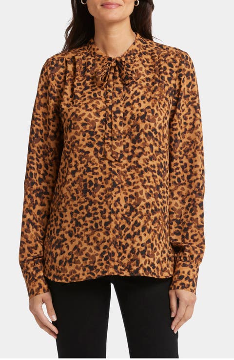 Tie Neck Button-Up Shirt