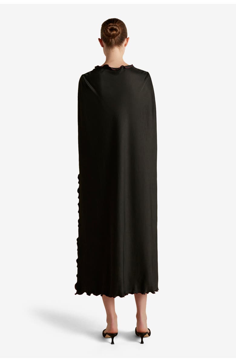 Marina Moscone Cady Cape Dress with Scalloped Edge, Alternate, color, Black