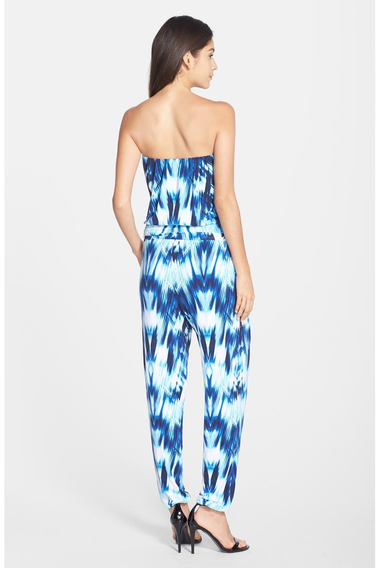 'Danika' Print Jersey Strapless Jumpsuit, Alternate, color, OCEAN CHEVRON