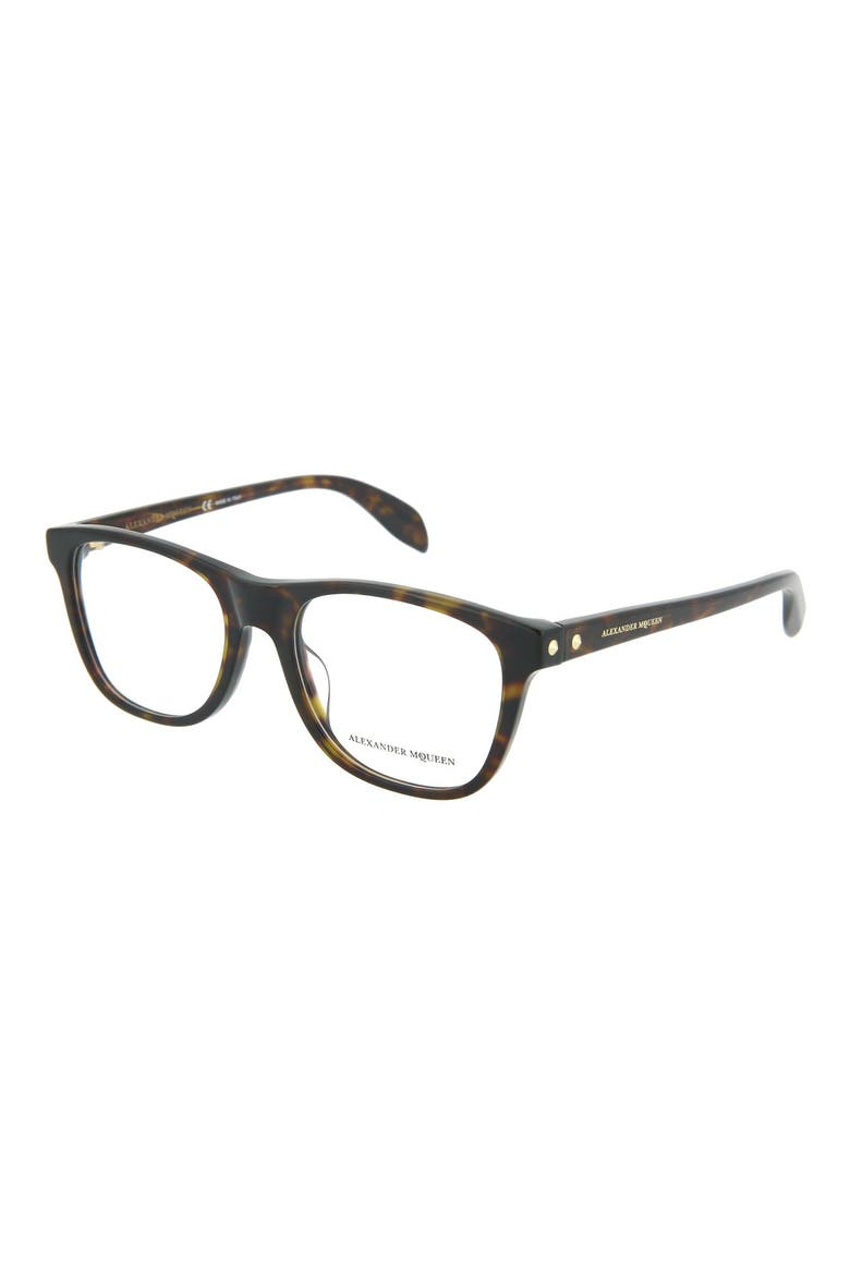 Alexander McQueen 53mm Rectangle Optical Frames, Alternate, color, SHINY CLASSIC HAVANA/ TRN
