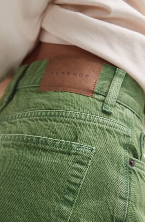 Topshop Editor Denim Shorts In Medium Green