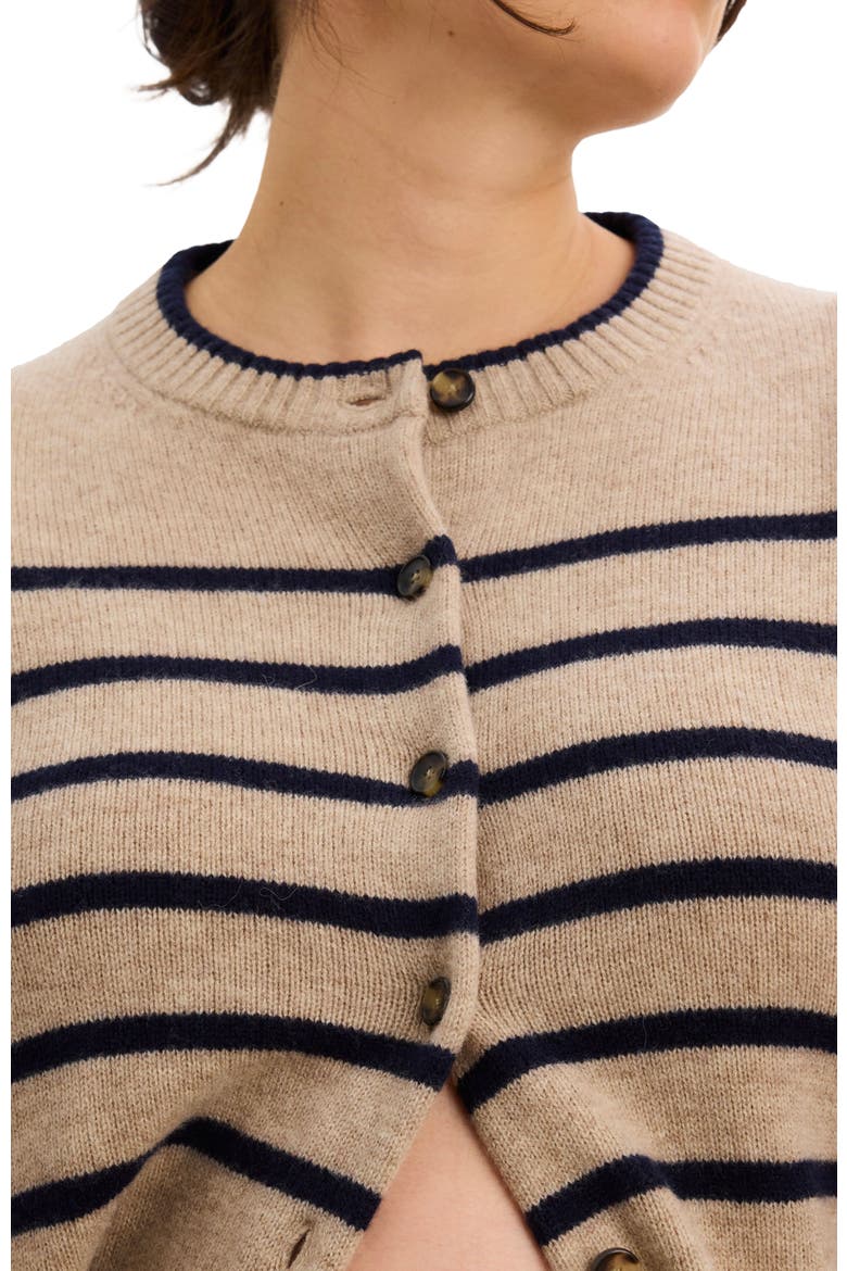 The Celine Contour Cardigan, Alternate, color, Oat/Navy