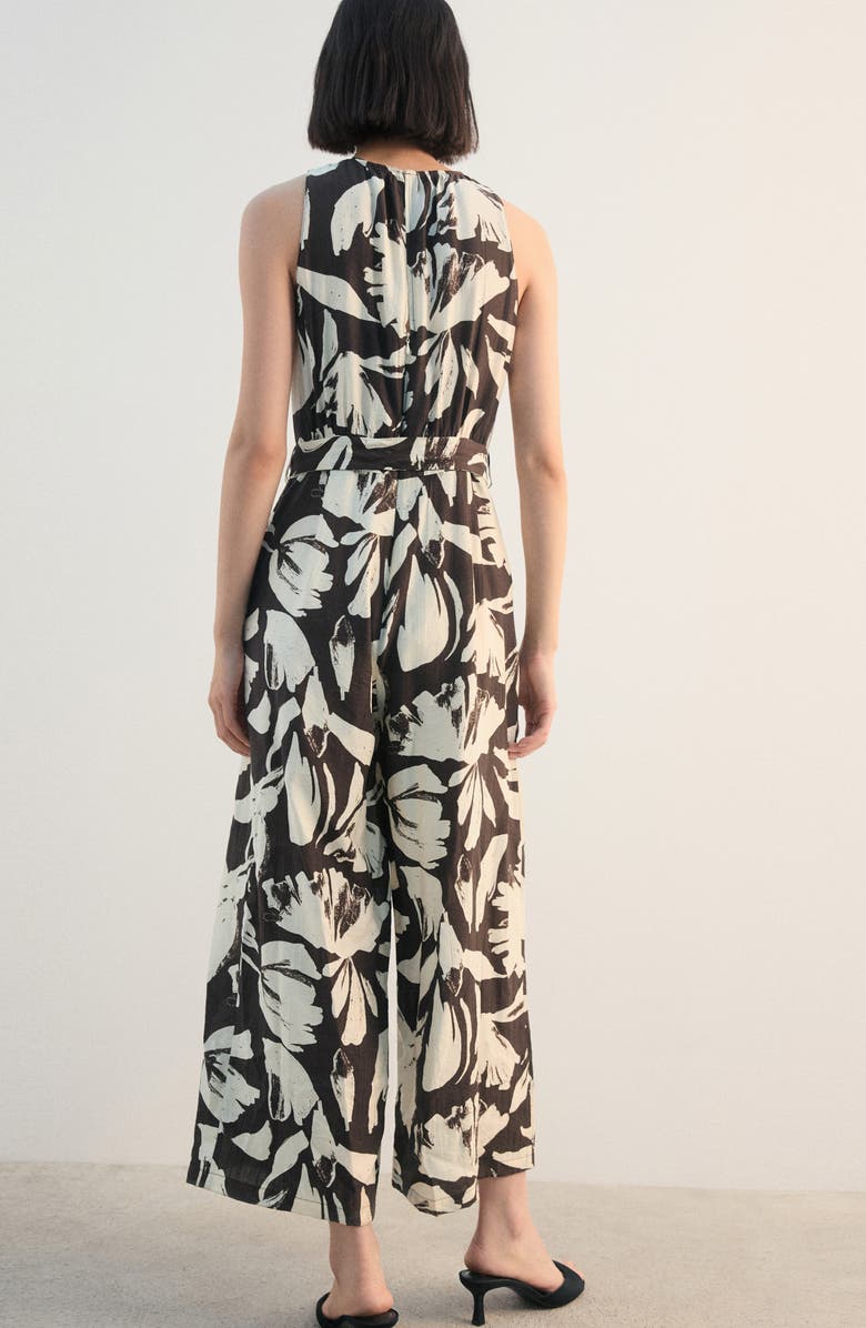 MANGO Wide Leg Floral Crop Jumpsuit, Alternate, color, Chocolate