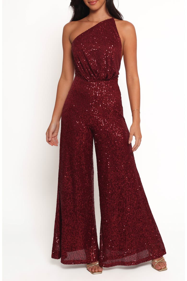 Khinna Sequin One-Shoulder Jumspuit, Main, color, RED
