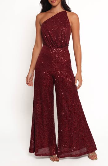 Petal And Pup Petal & Pup Khinna Sequin One-shoulder Jumspuit In Red